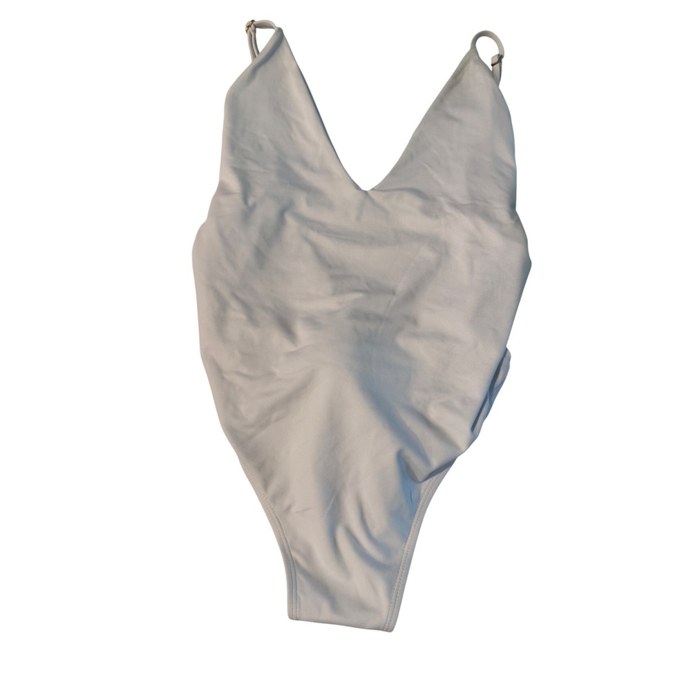 Gianine Bikini Womens White Front Tie One‎ Piece Swim V-Neck Adjustable Straps S